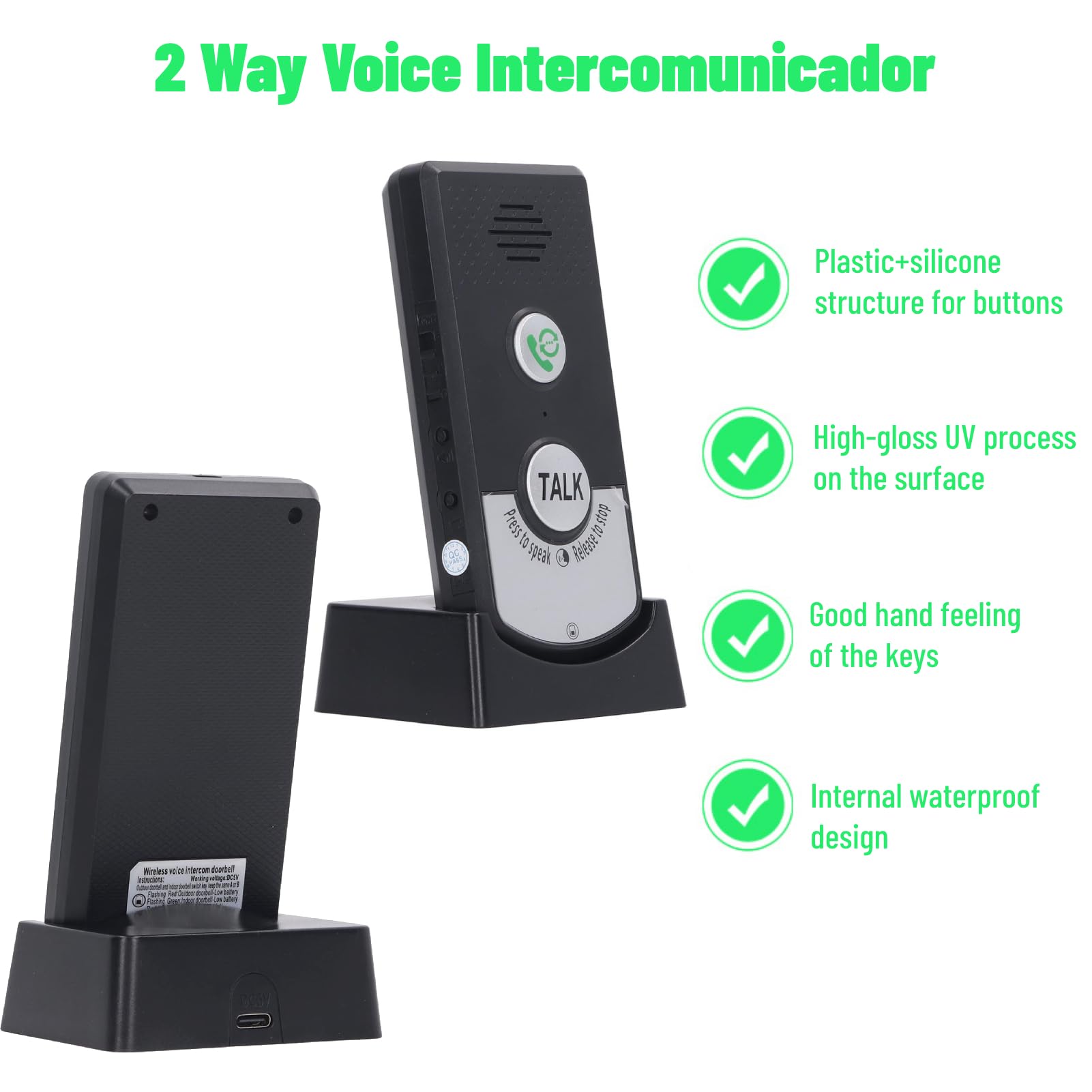 Interfono Vocale Wireless Interfono Portatile con Campanello Interfono a 2 Vie per Uso Domestico e in Ufficio