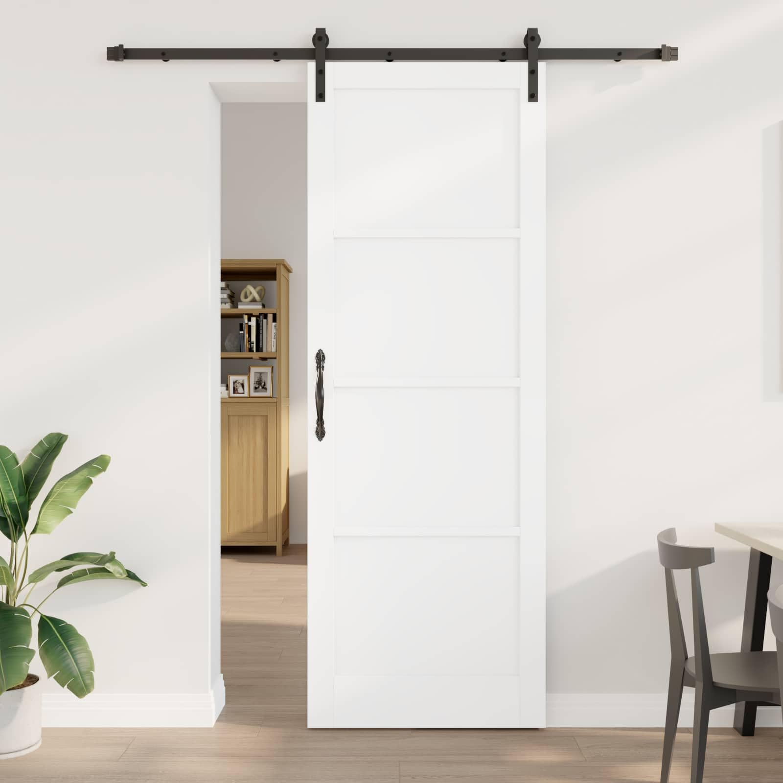 Puerta corredera de madera de pino maciza, 83 x 232 cm, con riel de acero pulverizado y mecanismo deslizante silencioso, ahorra espacio, ideal para interiores y renovación
