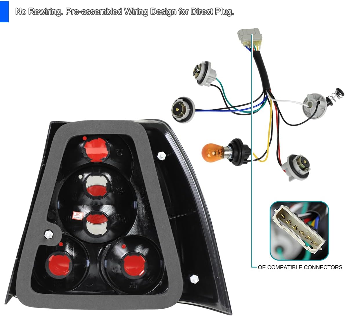 SPEC-D TUNING Dark Smoke Lens Glossy Black Housing Tail Brake Lights Compatible with 1999-2005 VW Jetta/Bora MK4 4-door Sedan, Left + Right Pair Assembly