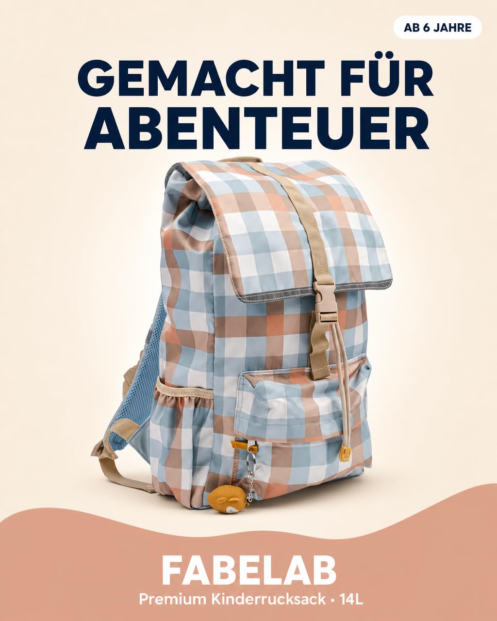 Fabelab Zaino per bambini, zaino per l'asilo, zaino per bambini a partire dai 6 anni, in 100% poliestere riciclato, zaino per la scuola, zaino per bambini con capacità di 14 l