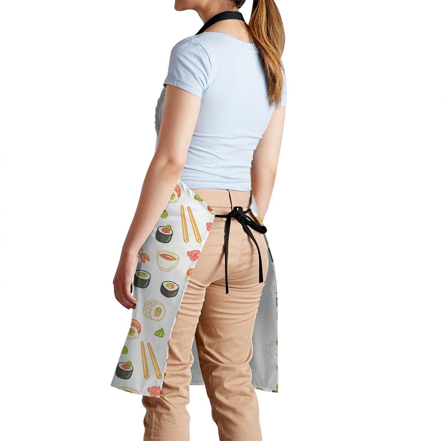 Smooffly Sushi & Rolls Pattern Apron, Unisex Adjustable Bib Apron for Home Restaurant, Coffee House, Sushi and Rolls Pattern - Image 3