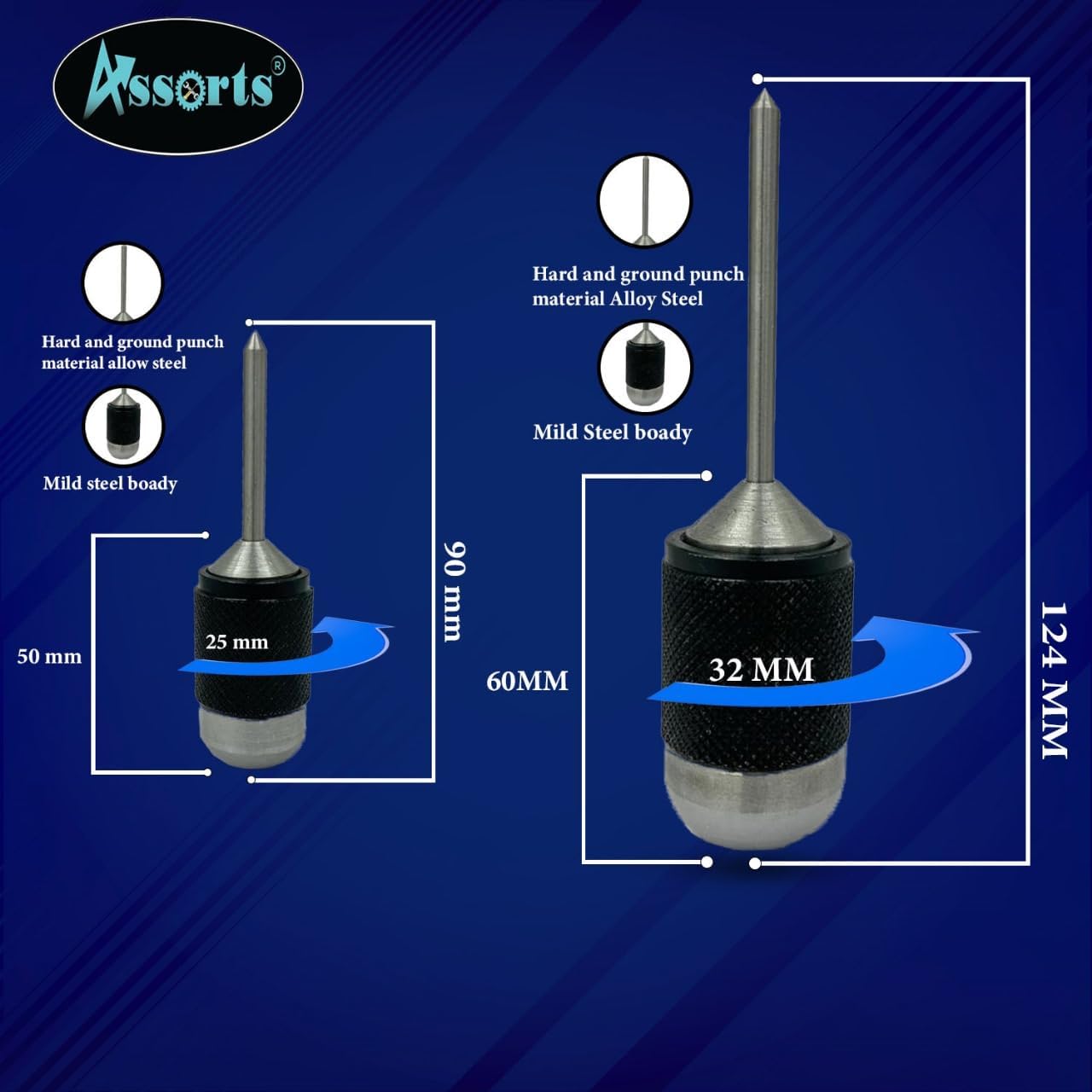 Assorts Universal Transfer Center Aligner- Punch-Hardened Pin (Set of 2 (Range 1/4" to 1"))