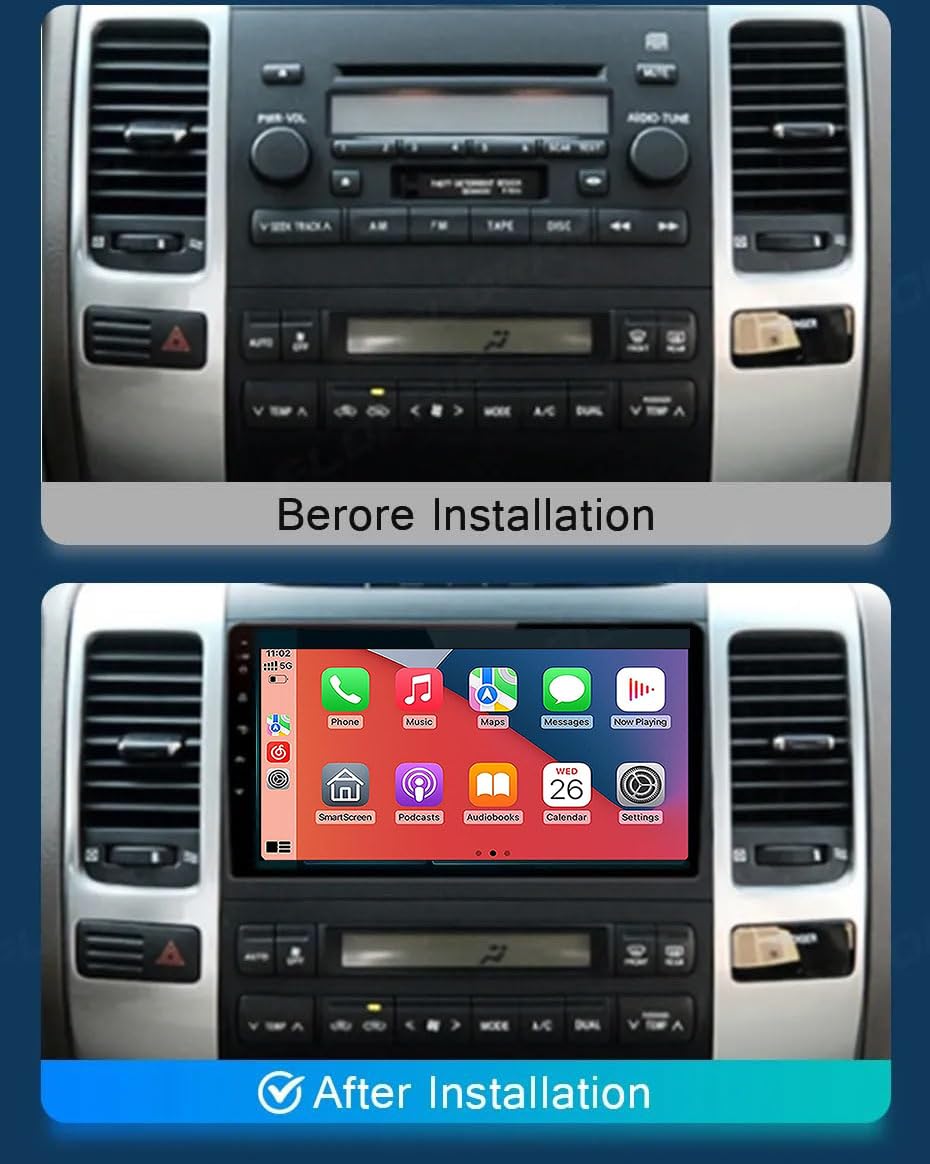 9" Android 12 2 Din Autoradio Bluetooth Main Libre avec pour Prado 120 2004-2009 Poste Radio Voiture Soutient USB FM AM Carplay HD Multi-Touch Écran,K1 4 Core WiFi 1G+16G