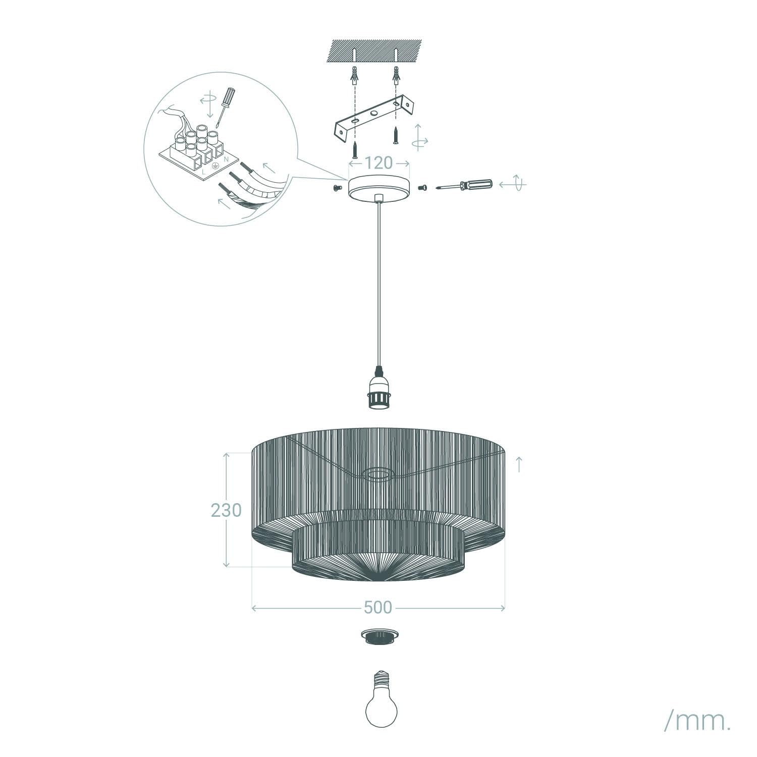 LEDKIA Lampada a Sospensione Carta Intrecciata Dicenta Naturale | Compatibile con Lampadina E27 fino a 40W | Resistente e Flessibile | Stile Mediterraneo e Boho