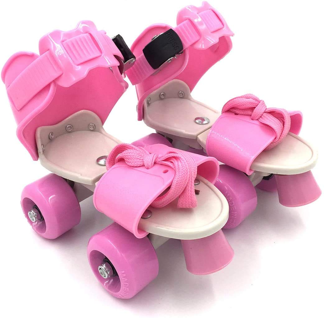 Super-Quad Roller Skates Inline Skates Suitable for Age Group 7 to 11 Years (Pink) Adjustable Uk-4/7 (Pink)