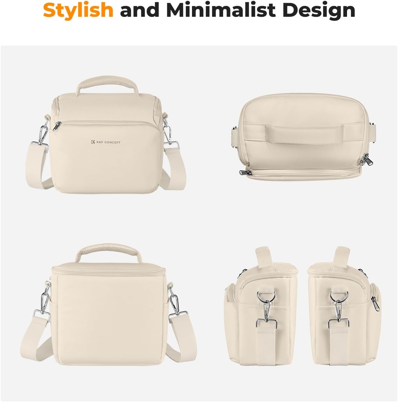 K&F CONCEPT Camera Sling Bag Small Crossbody Camera Case DSLR/SLR/Cute Compact Shoulder Photography Bags for Photographers-Beige - Image 8