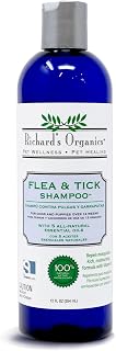 Richard’s Organics Natural Flea & Tick Shampoo for Dogs - 100% Essential Oils Kill Fleas, Ticks, Repel Mosquitoes, Soothe Skin (12oz)