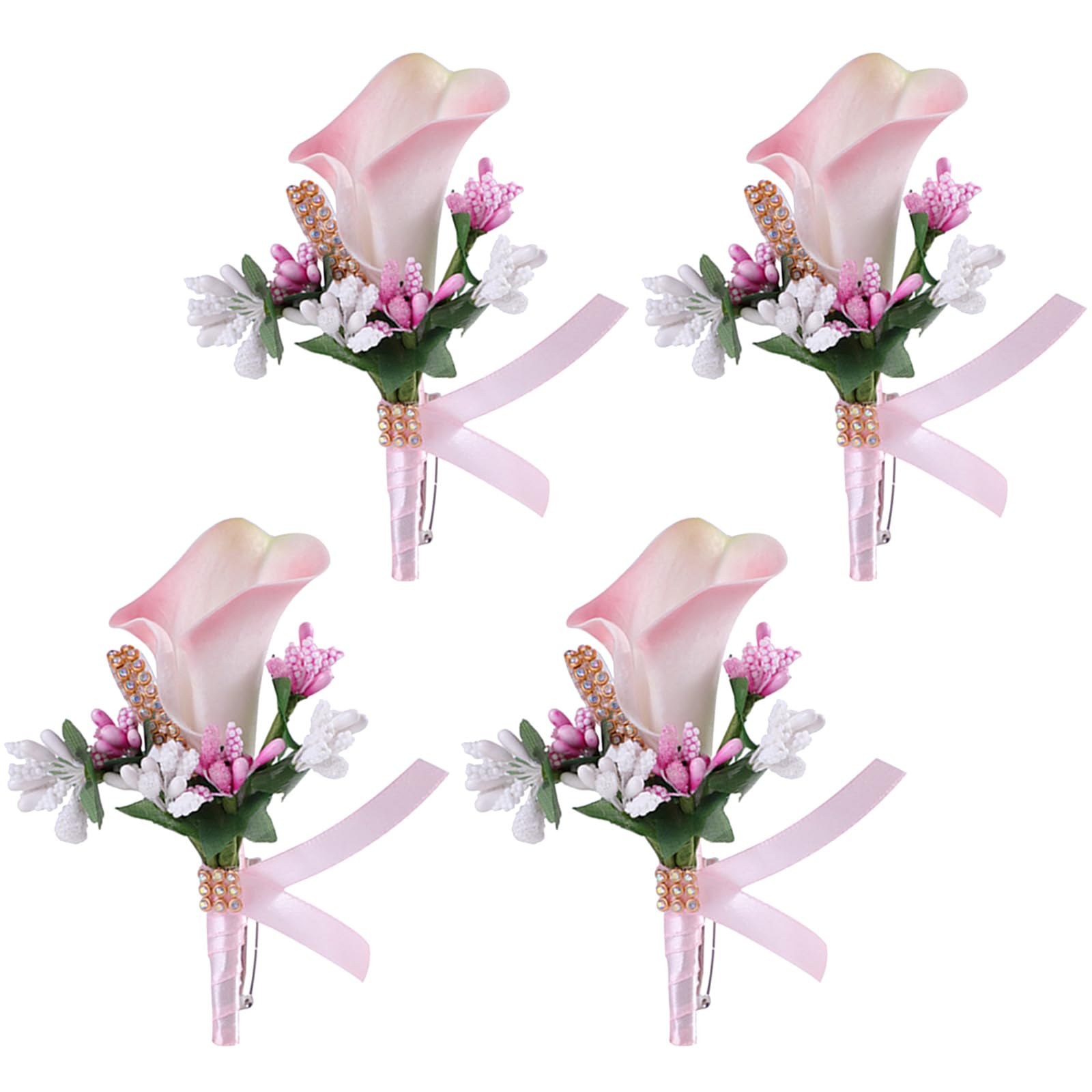 4 Piezas Boutonniere de Boda,Calla Ramillete Novio,Hecho a Mano Corsé Ojal Flores para Hombres,Broche Ramo de Flore Artificiales,Boda Banquete Prom Decoraciones Florales,para Novio Traje Novia Vestido