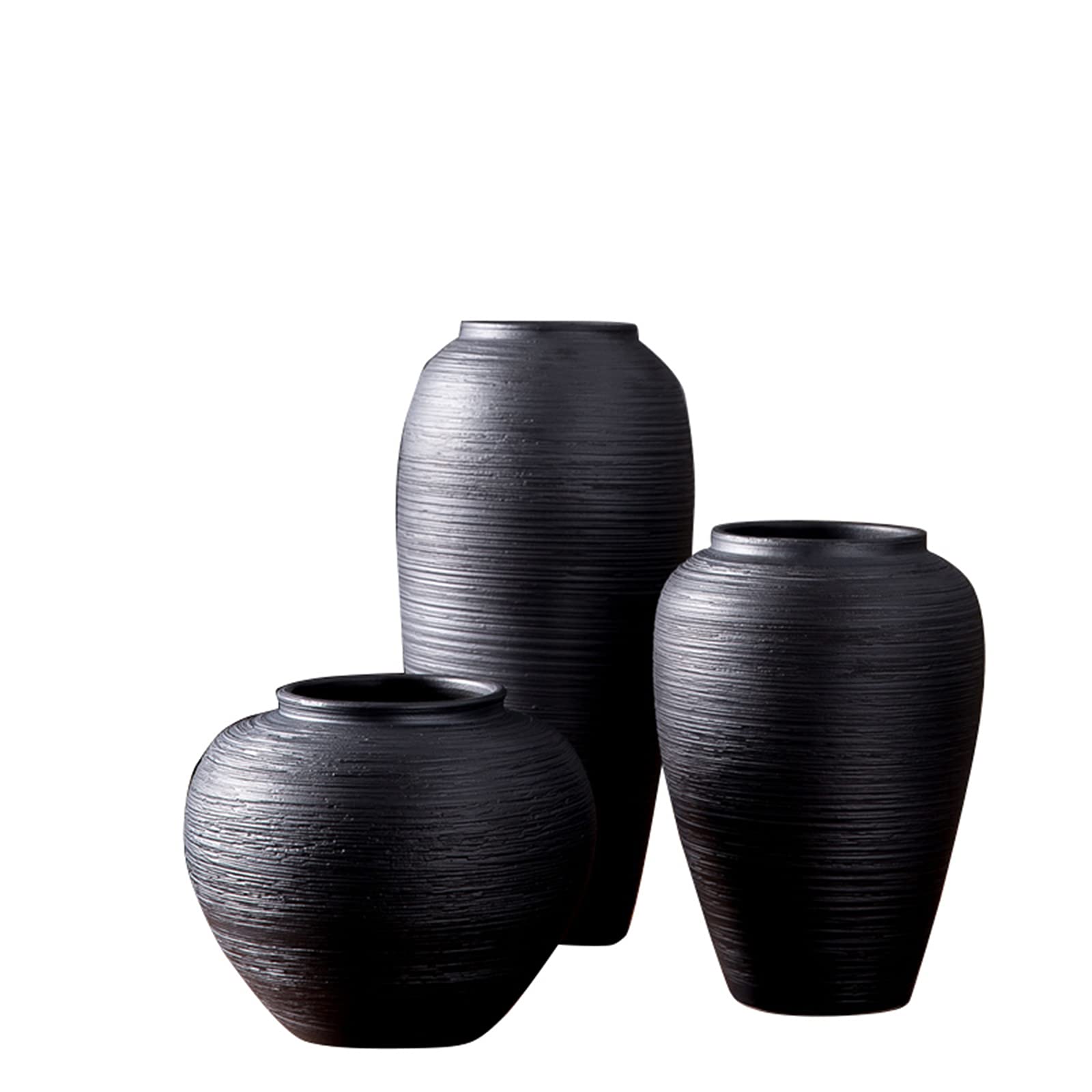 asdchZen Black Vase, Hotel Lobby Large Floor Vase Home Living Room Floor-Standing Ceramic Vase,Black-3