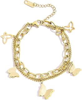 سوار على شكل فراشة - مجوهرات انيقة من الستانلس ستيل 316L تتميز بتصميم تعليقة على شكل فراشة متعددة العناصر، مثالية للنساء الأنيقات اللواتي يبحثن عن اكسسوارات متينة وعصرية.