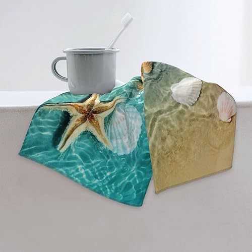 Miniatura 6 de Juego de 2 toallas de mano con estrella de mar para baño, cocina, absorbentes, suaves, para el hogar, 27.5 x 16 pulgadas