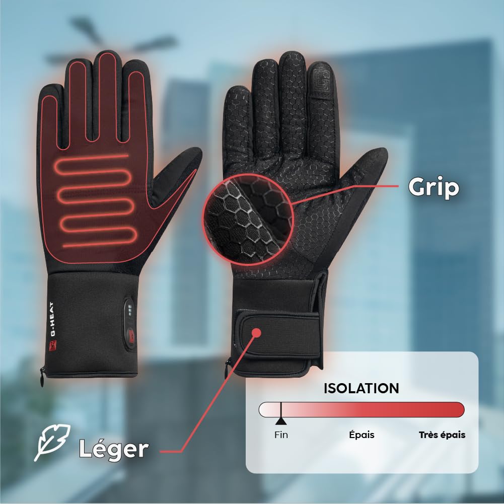 G-HEAT - Gants Chauffants Fins pour Intérieur | Chaleur Ajustable 3 Niveaux | Télétravail, Loisirs, Syndrome de Raynaud | Ultra-Confortables et Légers