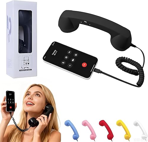 Retro Phone Handset, Old School Phone for Cell Phone, Suitable for Mobile Phones, Mobile Video Conferences, Calls, with Microphone and Speaker(Black)