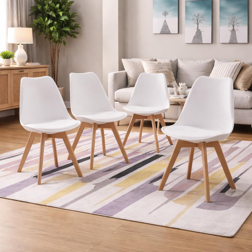 Modern Dining Chairs Set of 4 White Plastic Seats with Natural Wood Legs Scandinavian Style for Home Office Club Restaurant Hotel Stylish Functional Seating-image-48