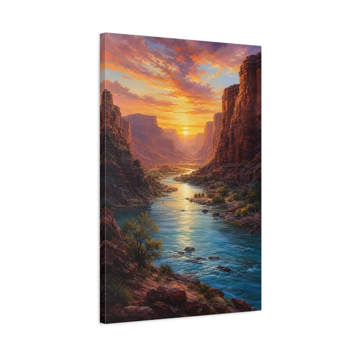 Golden Canyon River Sunset Canvas Print – Living Room, Above Console Table 20×30 inch (50×75 cm) - Vertical / 1.25 inch (3 cm)