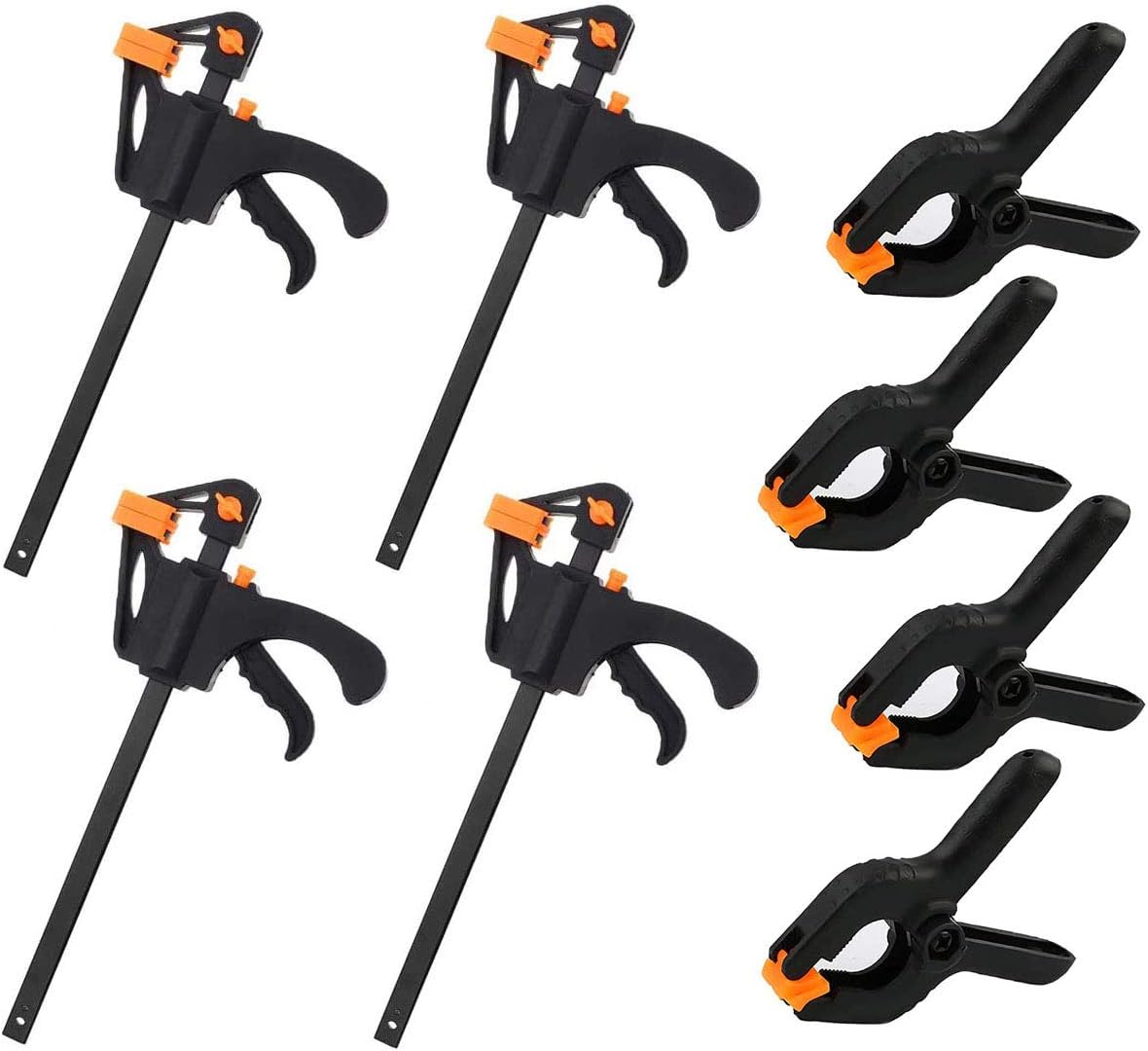 NA YNH 4 Pack Quick Grip Clamps for Wood With 4 Pack Nylon Spring Clamps - Fast and Easy Clamping Applications for DIY Wooden Crafts