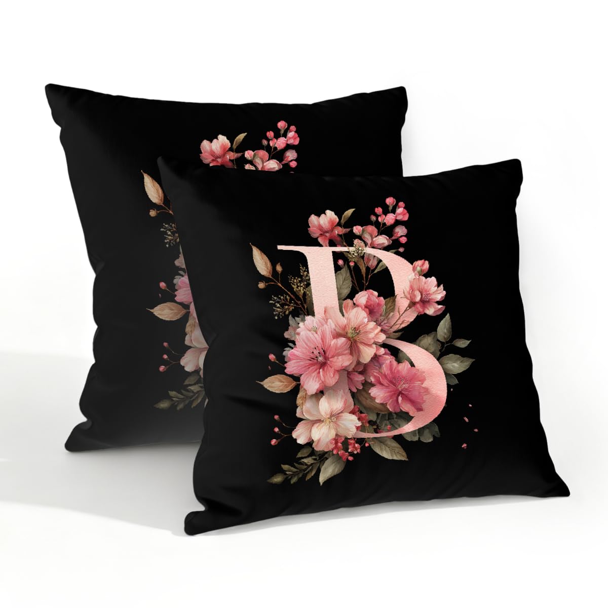 Outdoor Pillow Covers Waterproof Pillowcases 20x20in Set of 2 Botanical Floral Alphabet B Decorative Throw Cushion Case for Couch Sofa Garden Patio Furniture