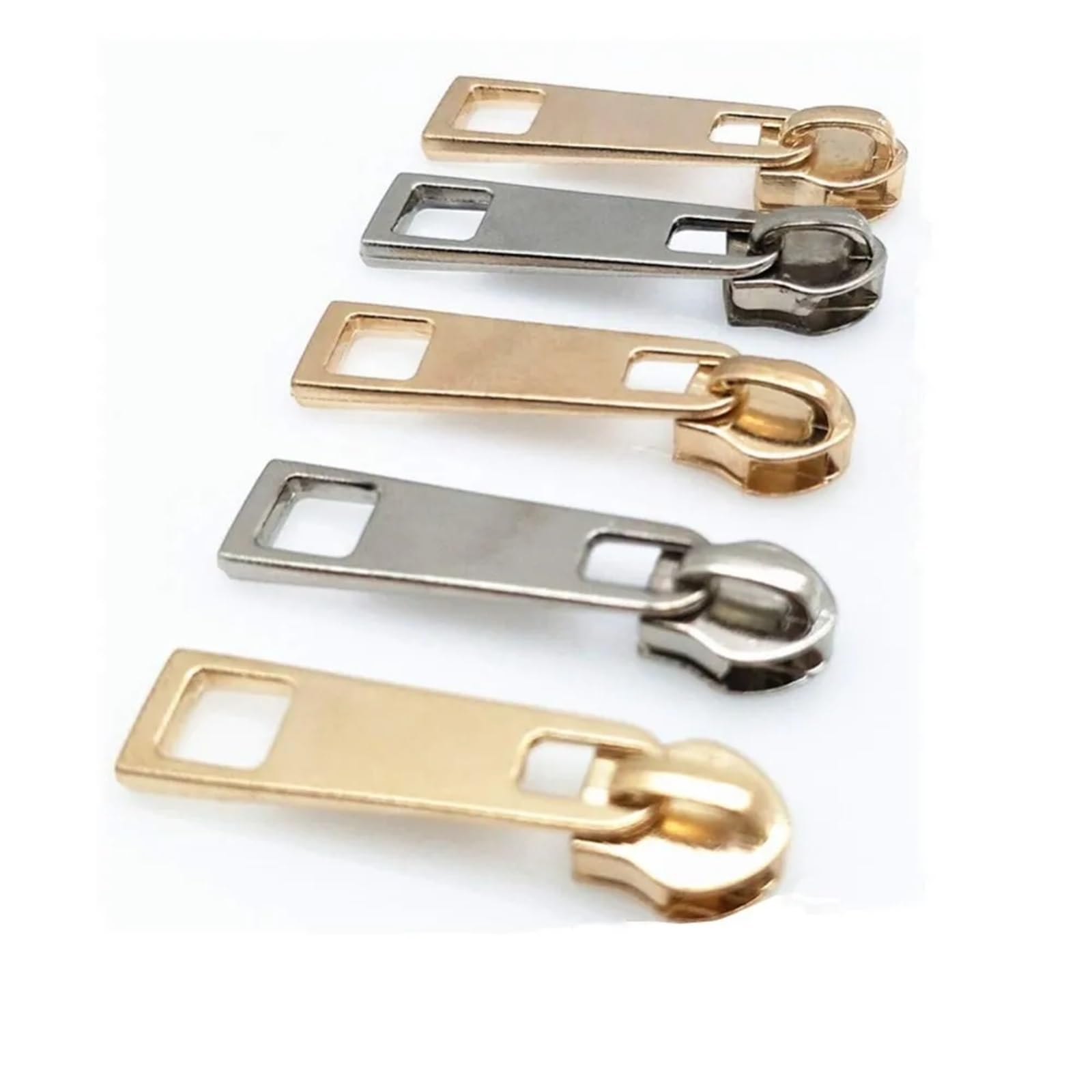 Tiradores de cremallera, 200 unidades, 5#, metal, nailon, dorado y plateado, tirador de cabeza deslizante para manualidades, bolsa de trabajo a mano (plateado)