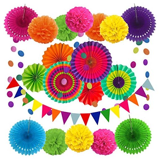 Zerodeco Decoración de la Fiesta, 21 Piezas Abanicos de Papel Bola de Nido Pom Poms Ventilador Cumpleaños Boda Carnaval Bebé Ducha Home Party Supplies Decoración