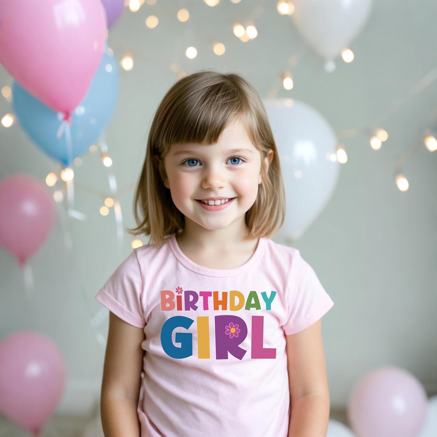 Birthday Girl Short Sleeve Crew Neck T-Shirt Letter Print Cute Spring Summer Tops 2-7t