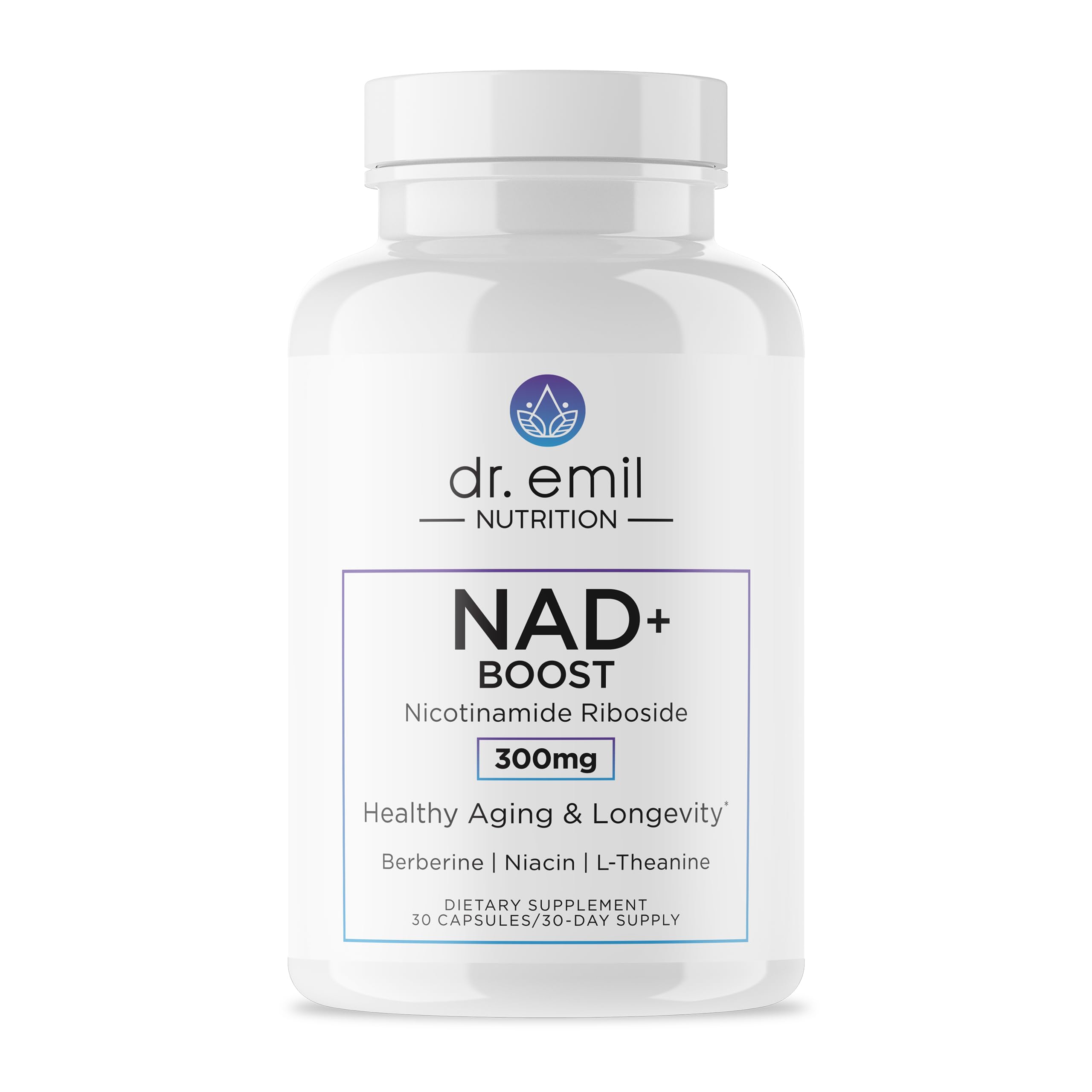 DR. EMIL NUTRITION NAD+ Boost - Nicotinamide Riboside Supplement for Longevity, Healthy Aging & Cellular Regeneration - NAD Supplement with with Berberine, L-Theanine & Niacin - 30-Day Supply