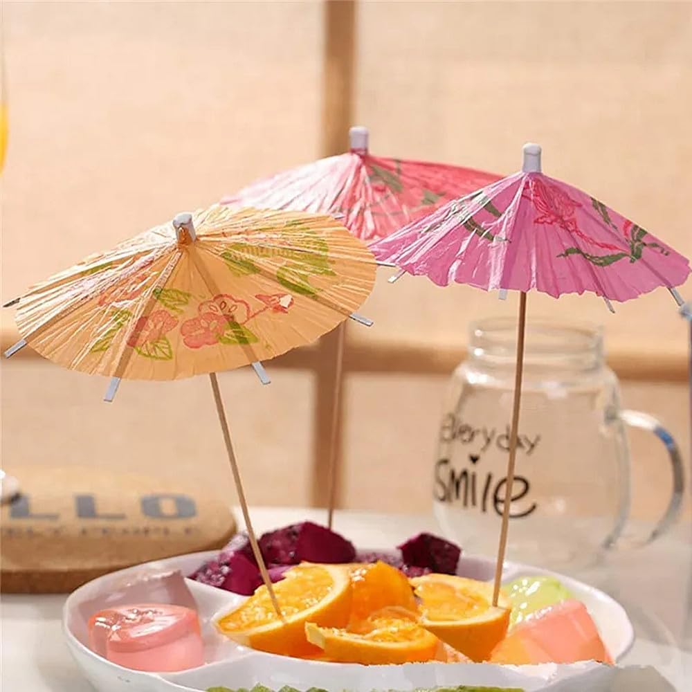 TRIXES 24 bunte Papier Cocktail Regenschirme, Cocktail Schirmchen Cocktail Zubehör Papierschirmchen, Cocktailschirmchen Dekoration Papier für Bar Deko Cocktailzubehör Trinkfrüchte Essen Party