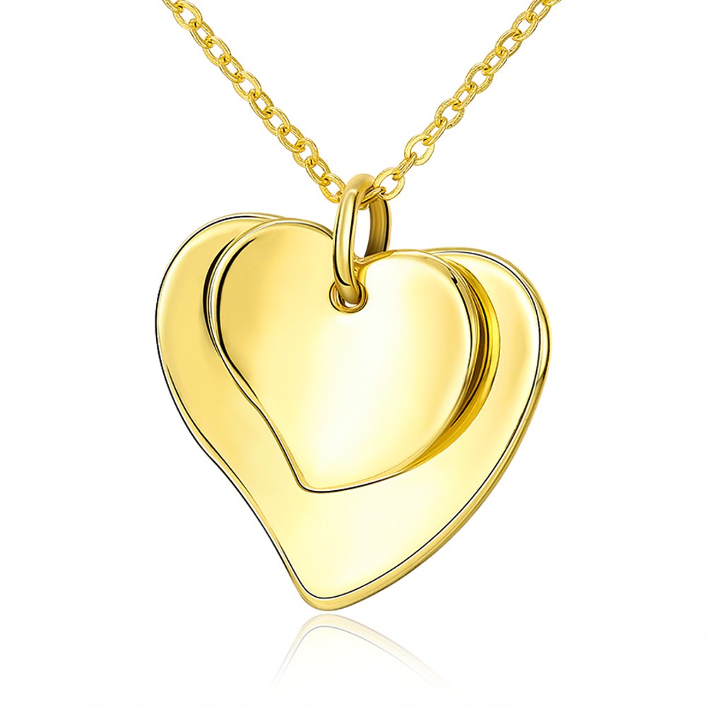 Via Mazzini24K Gold Plated Love Heart On Heart Pendant Necklace with Chain for Women and Girls (NK0662)