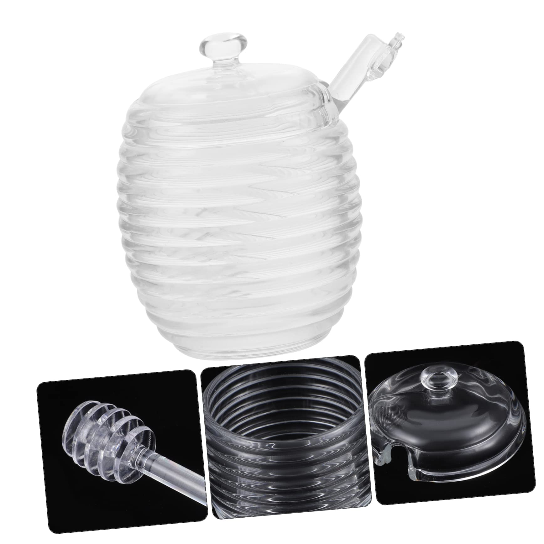 SOLUSTRE Honey Jar Handle Kitchen Glass Syrup Pot Honey Storage Tank for Dispense