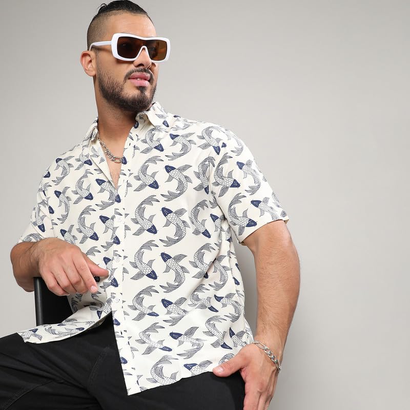 Image of Instafab Plus Men's Shirt for Casual Wear | Spread Collar | Short Sleeve | Button Closure | Plus-Size Fit | Cotton Shirt Crafted with Comfort Fit for Everyday Wear