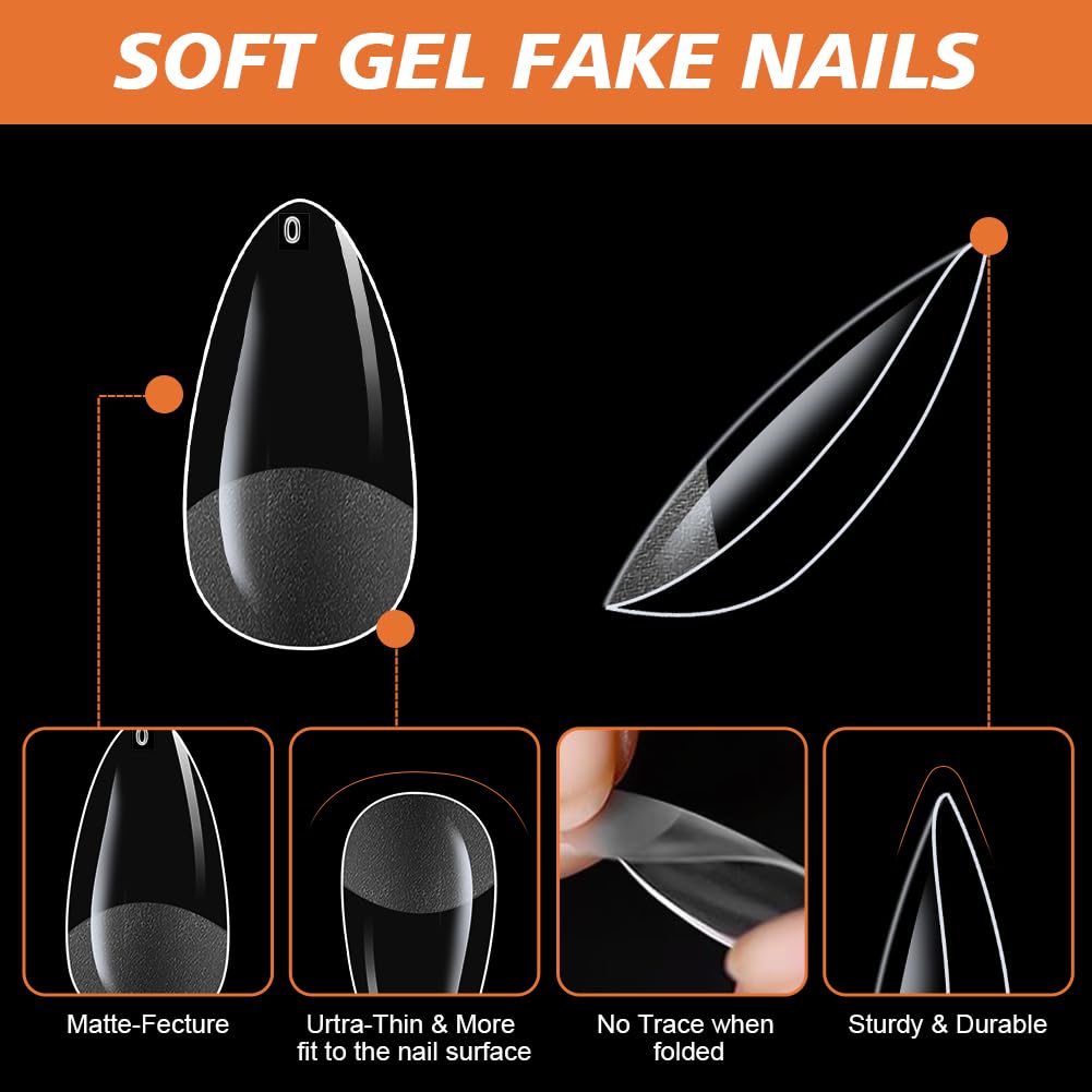 BUTBU Nail Tips, 600PCS Soft Gel Full Cover Nail-Tip, Press on Fase Artificial Nails Tips, Clear Acrylic Nails Tips, 12 Sizes NAIL Extensions Kit for DIY Manicure Nail Art Salon (Short Almond 02) - Image 3