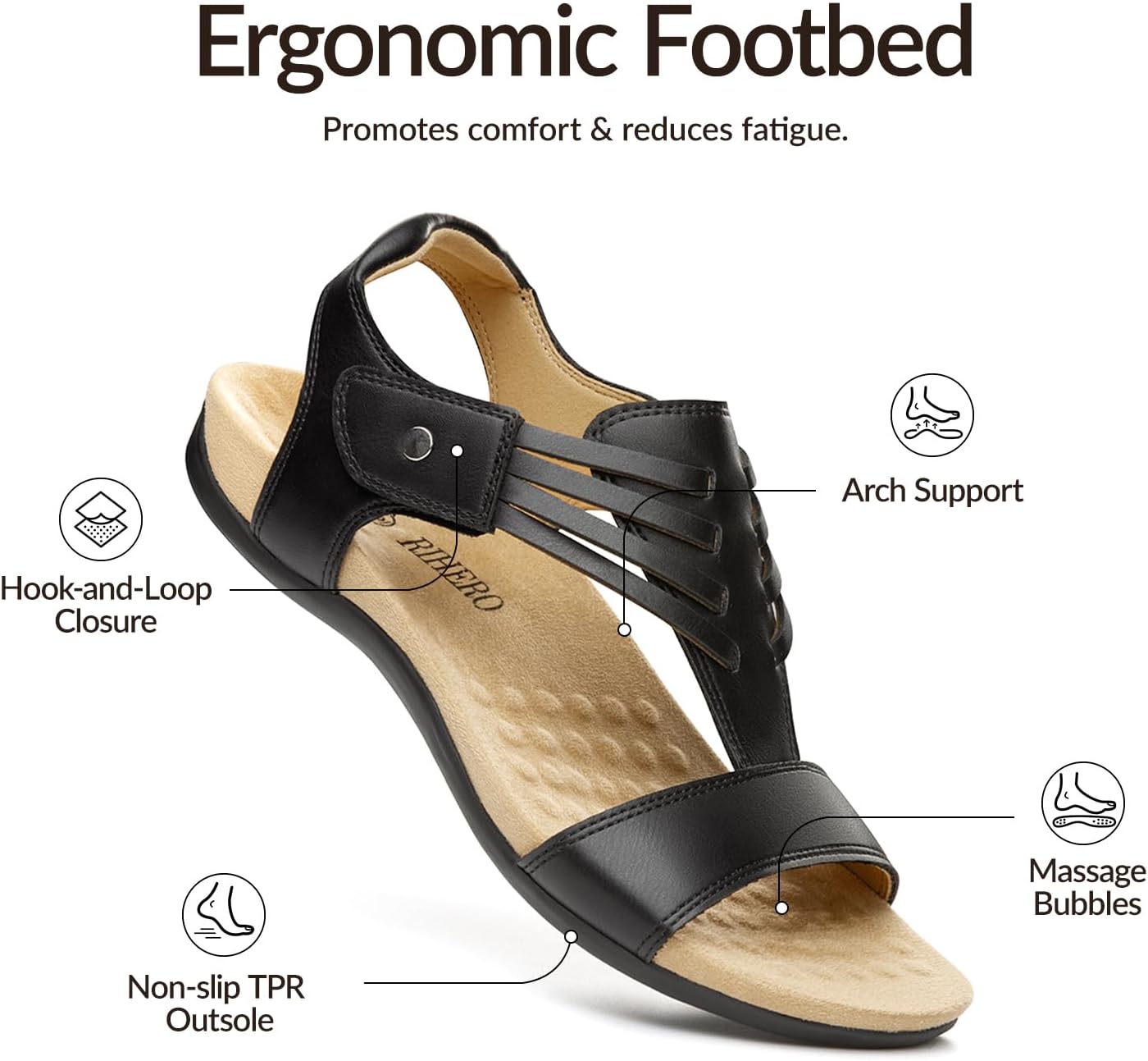 Rihero Women's Orthopedic Arch Support Sandals Orthotic Comfortable Casual Flat Sandals for Summer Beach Walking - Image 3