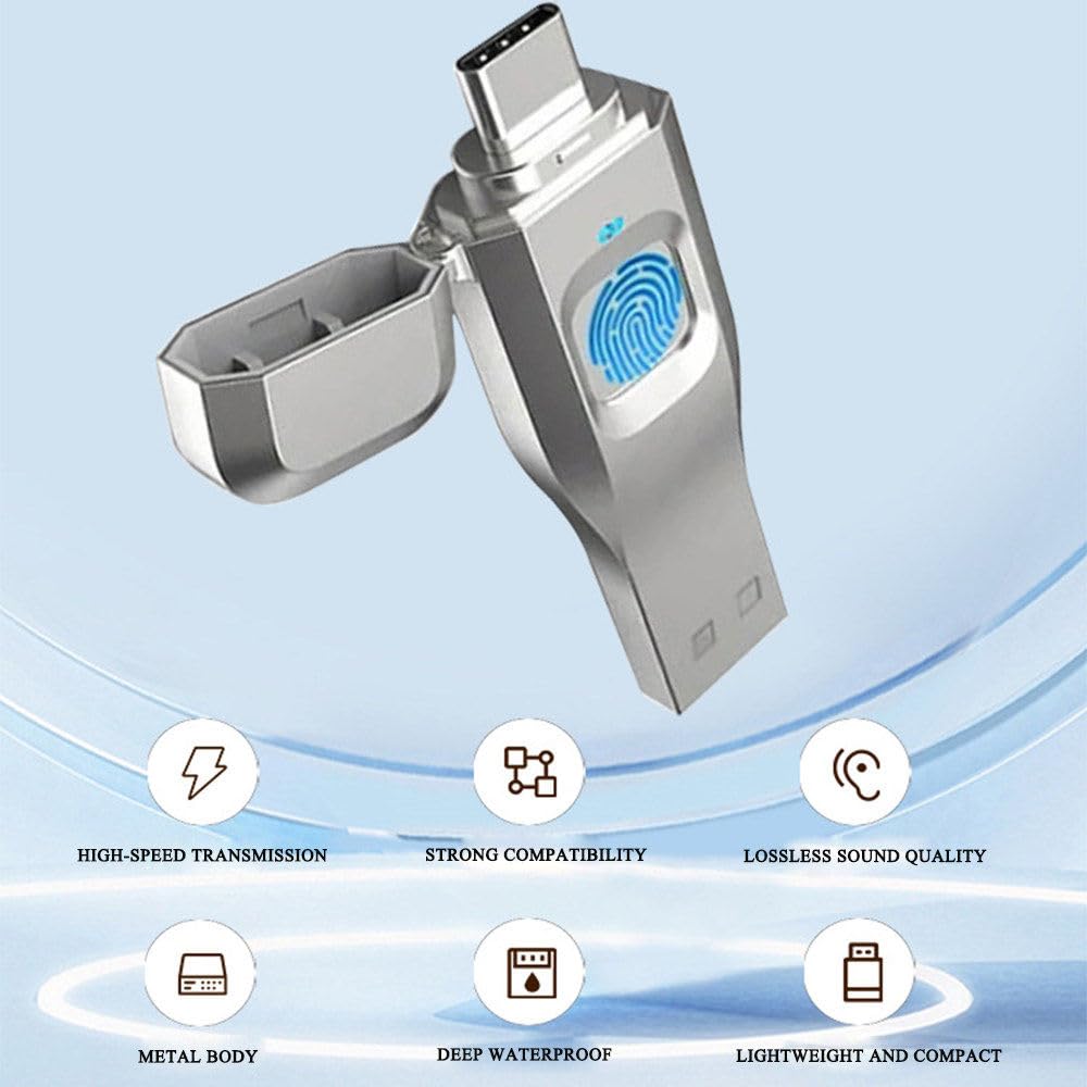 Chiavetta USB C con crittografia biometrica sicura e Impronta Digitale, Memoria Esterna Portatile, chiavetta USB con crittografia delle Impronte digitali