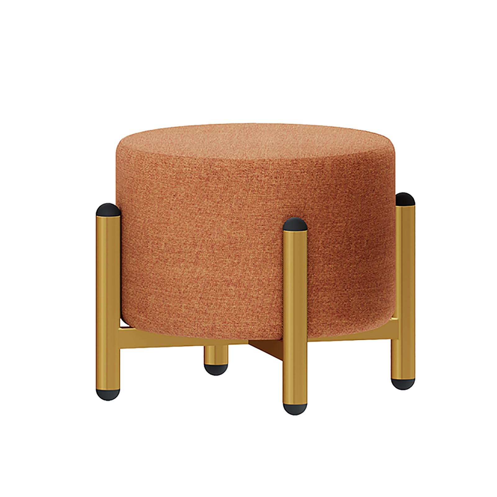 Fslvmin Upholstered Round Ottoman with Gold Metal Legs, 3 Height Options, Modern Footstool with Removable and Washable Cover, Use As A Vanity Chair Stool or Footrest(28x28x25cm(11x11x10inch), Linen3)