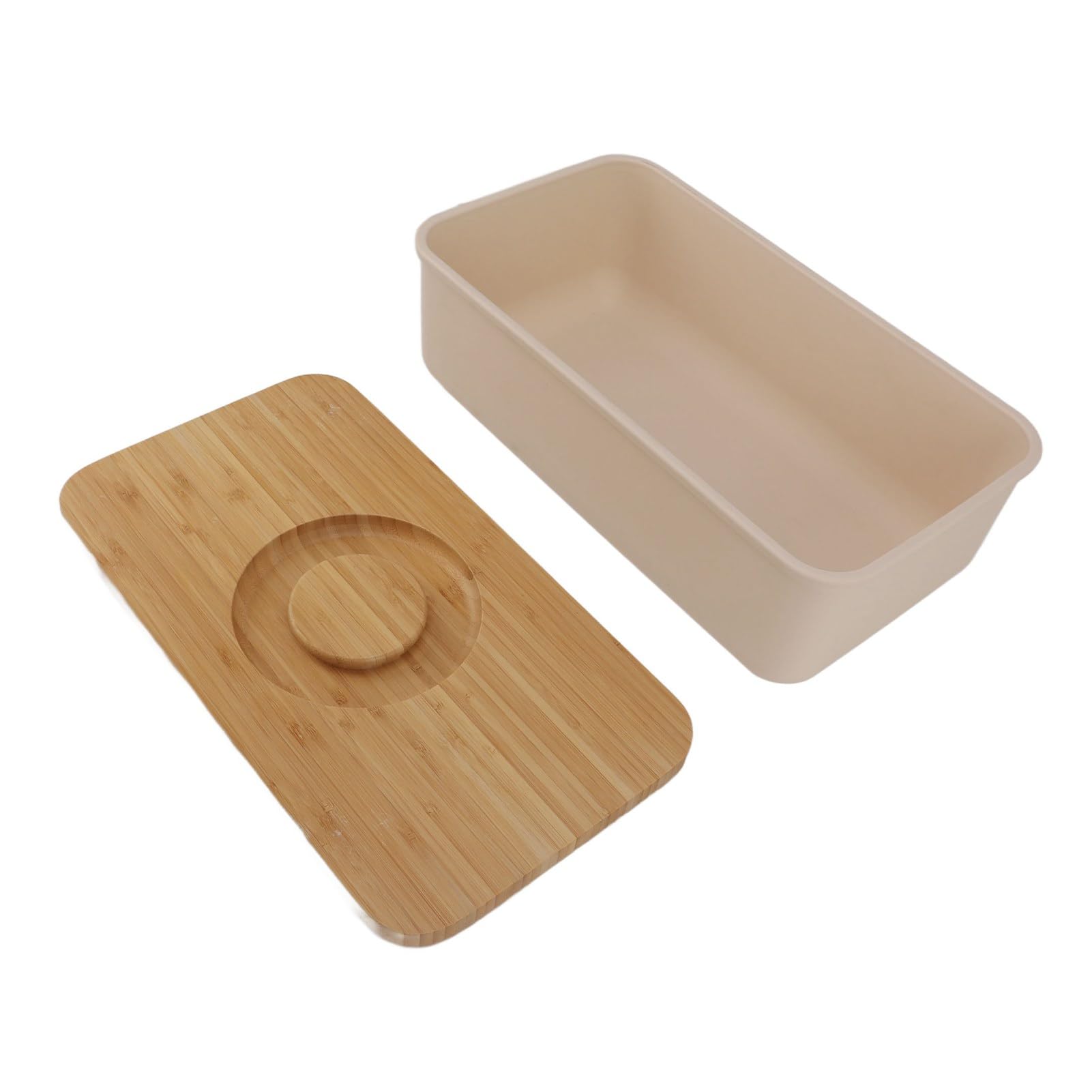 SIXRUN Brotkasten mit Holzdeckel, Feuchtigkeitsbeständig, Großes Fassungsvermögen, Schneidebrett für Küchenarbeitsplatte, Moderne -Aufbewahrungsbox für Familien, Kunststoff, 21,6 X 38,1 X 13,5 Cm