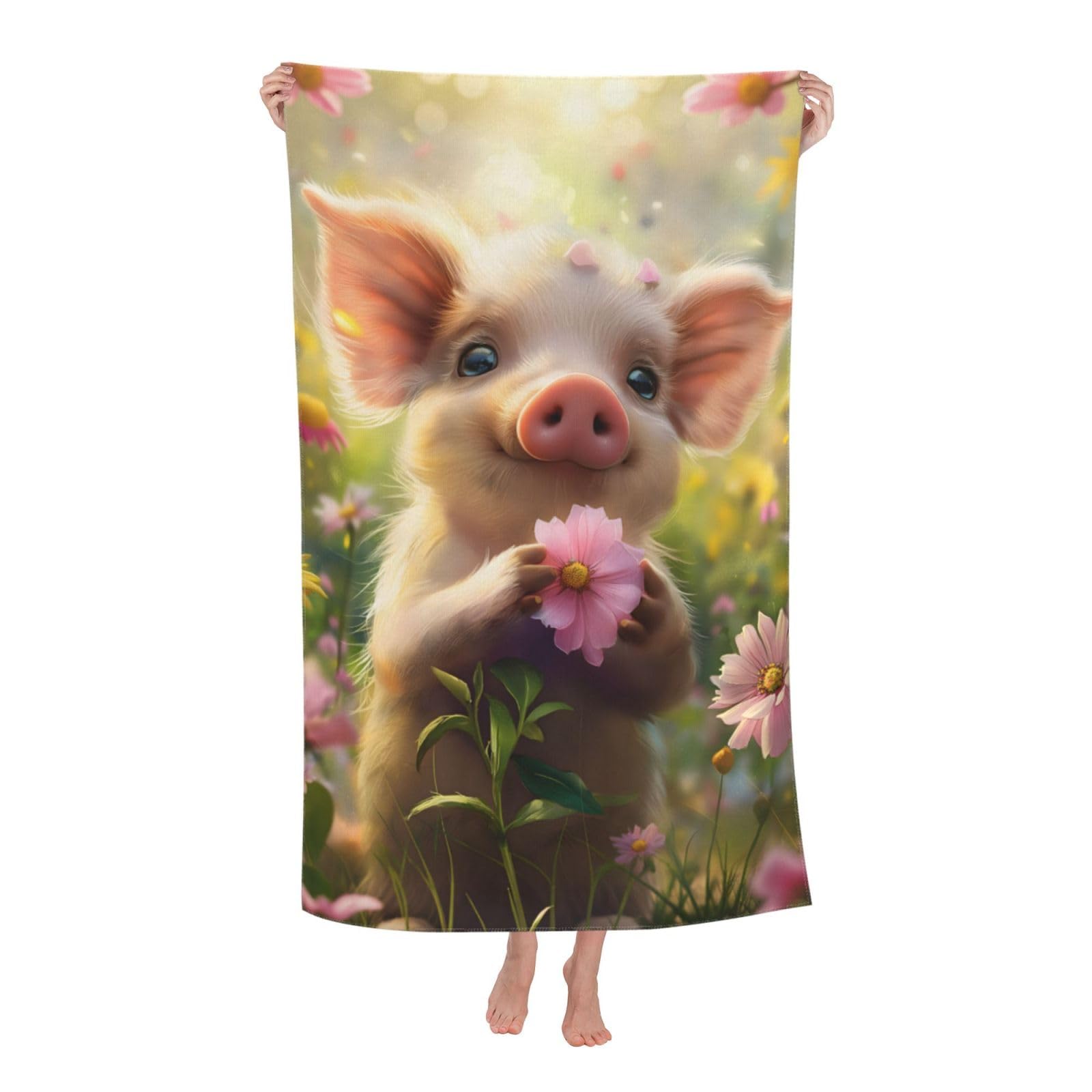 VANZEV Piglet Beach Towel 31inx51in, Cute Farm Animal Sand-Free Microfiber Bath Towel Ultra Soft Quick Dry Pool Towel Absorbent Towel Lightweight