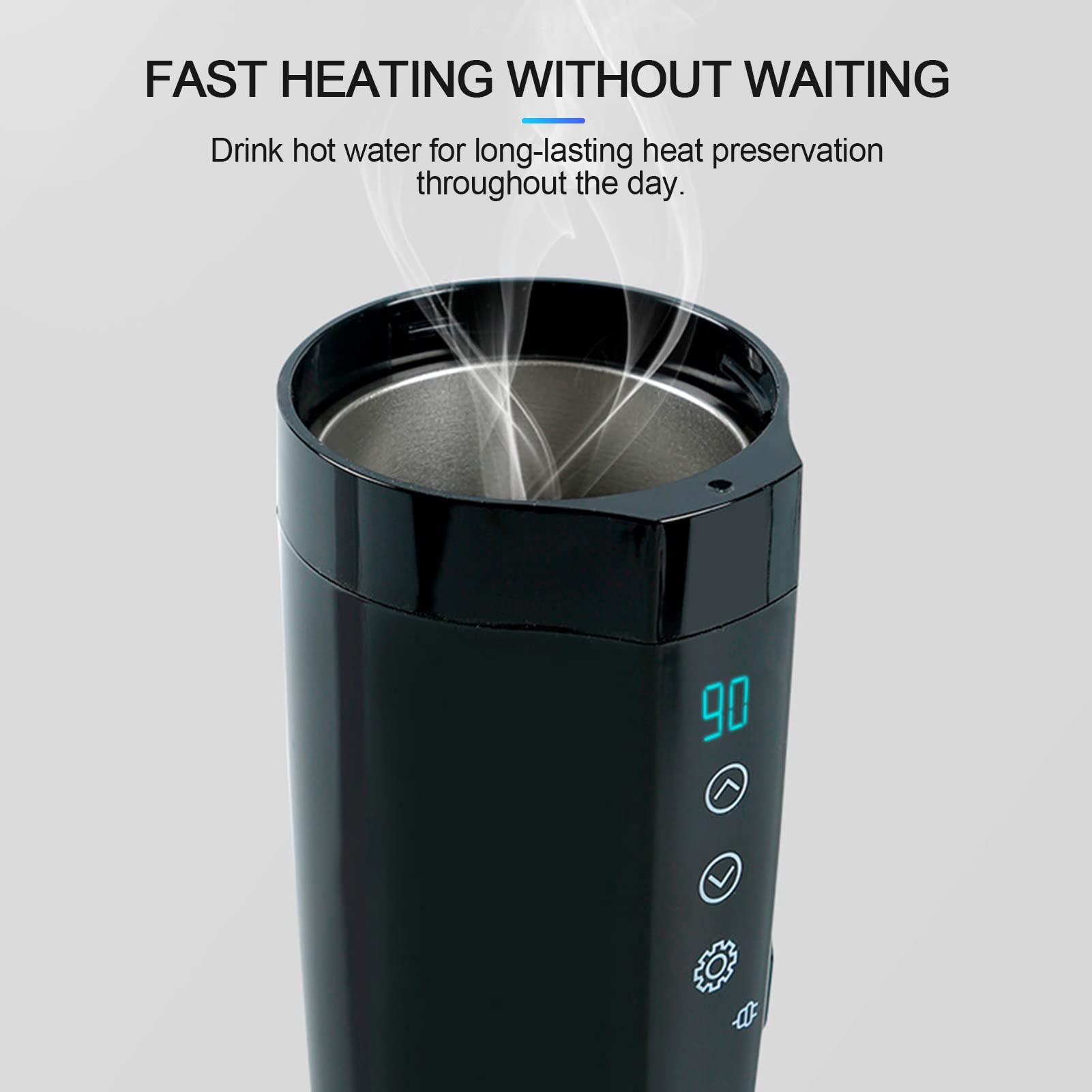 Taza Termo Pantalla de calefacción de automóviles portátil 400ml Pantalla táctil de Acero Inoxidable de Acero Inoxidable Digital Calentador de Agua Cup Hervidor de Coche Taza Termo Cafe