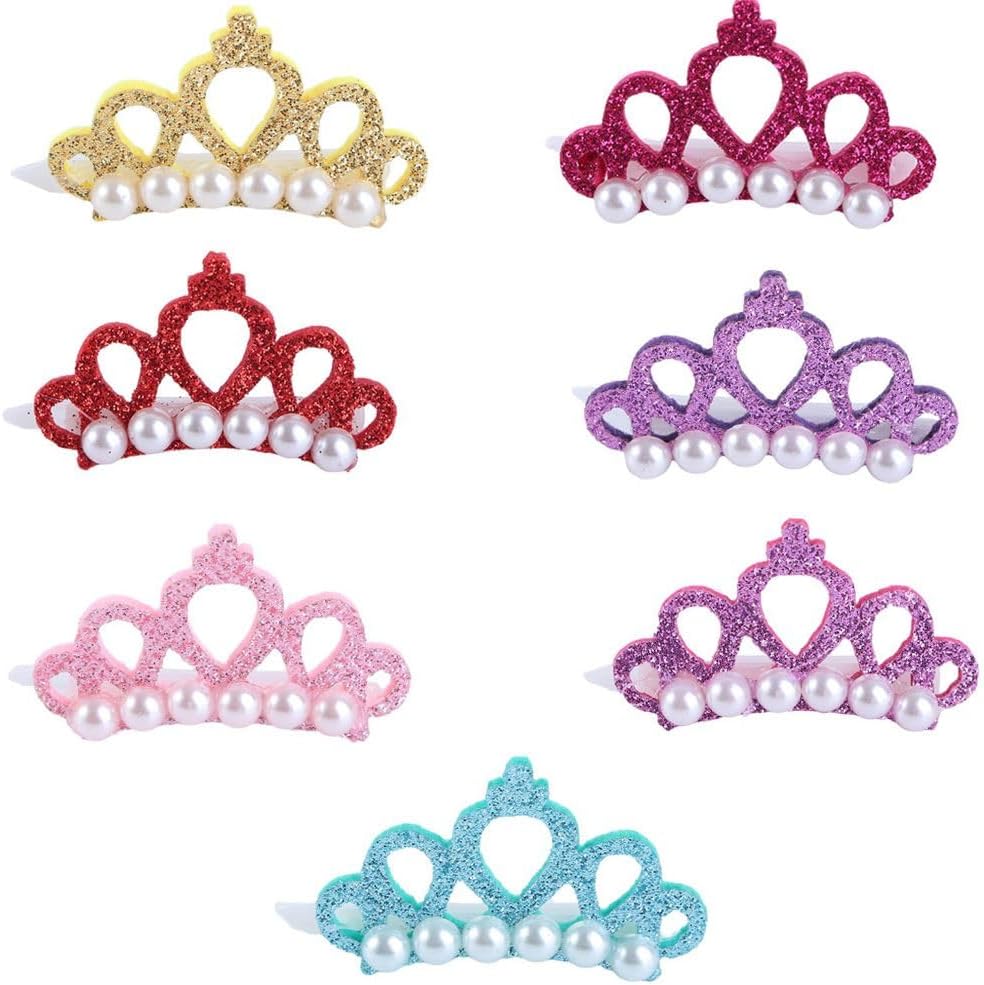 Kopida Pets Hair Clips 7PCS Small Dogs Cat Faux Pearl Crown Shape Hair Clips Head Decor for Pets Puppy Cute Glittering Crown Shape Hairpins Pet Accessoires