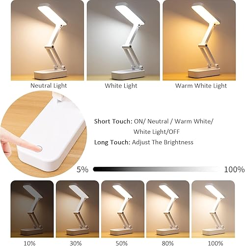 Miniatura 4 de keeda Lámpara de escritorio plegable solar, lámpara de lectura LED portátil regulable con puerto de carga solar y USB para luz nocturna de noche,