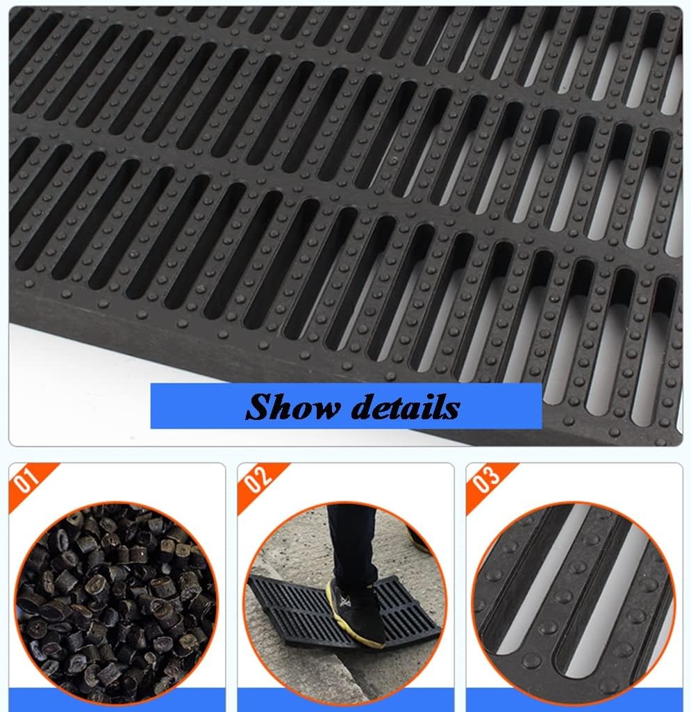Linear Drain Cover Grate for Swimming Pool – Polymer Black Gutter Grating, 50x25x2cm, Efficient Drainage Solution for Overflow Protection and Pool Maintenance