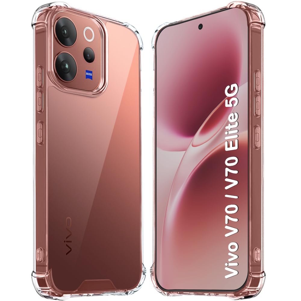 TheGiftKart Crystal Clear Back Cover Case for Vivo V70 / V70 Elite 5G | 360 Degree Protection | Shock Proof Design | Transparent Back Cover Case for Vivo V70 / V70 Elite (PC & TPU, Transparent Bumper)