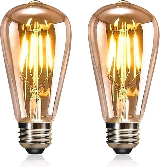 YOUDIAN LED Edison Bulb, Vintage Light Bulb,4W E27 2700K ST64 LED Bulbs, Led Filament Bulbs, Antique Style Retro Amber Glass Screw Lamp 220V (2 Packs)
