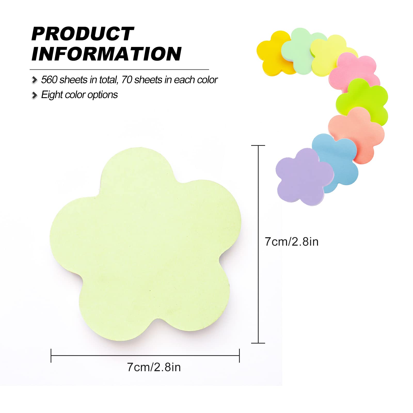 Flower Shape Sticky Notes - 8 Colours, 560 Sheets/pad, 70 x 70 mm Removable Self Sticky Notes for Office Home, School & Meetings - Image 2