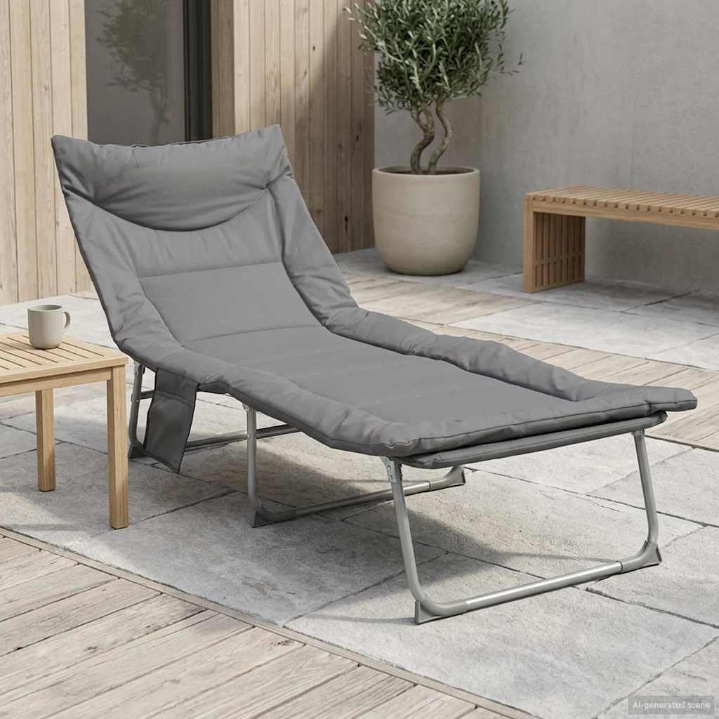 Klappbare Sonnenliege Anthrazit mit Verstellbarer Rückenlehne, deckchair relaxliege liegestuhl strandliege wetterfest faltbar ergonomisch für Garten Balkon terrasse Pool Outdoor Camping