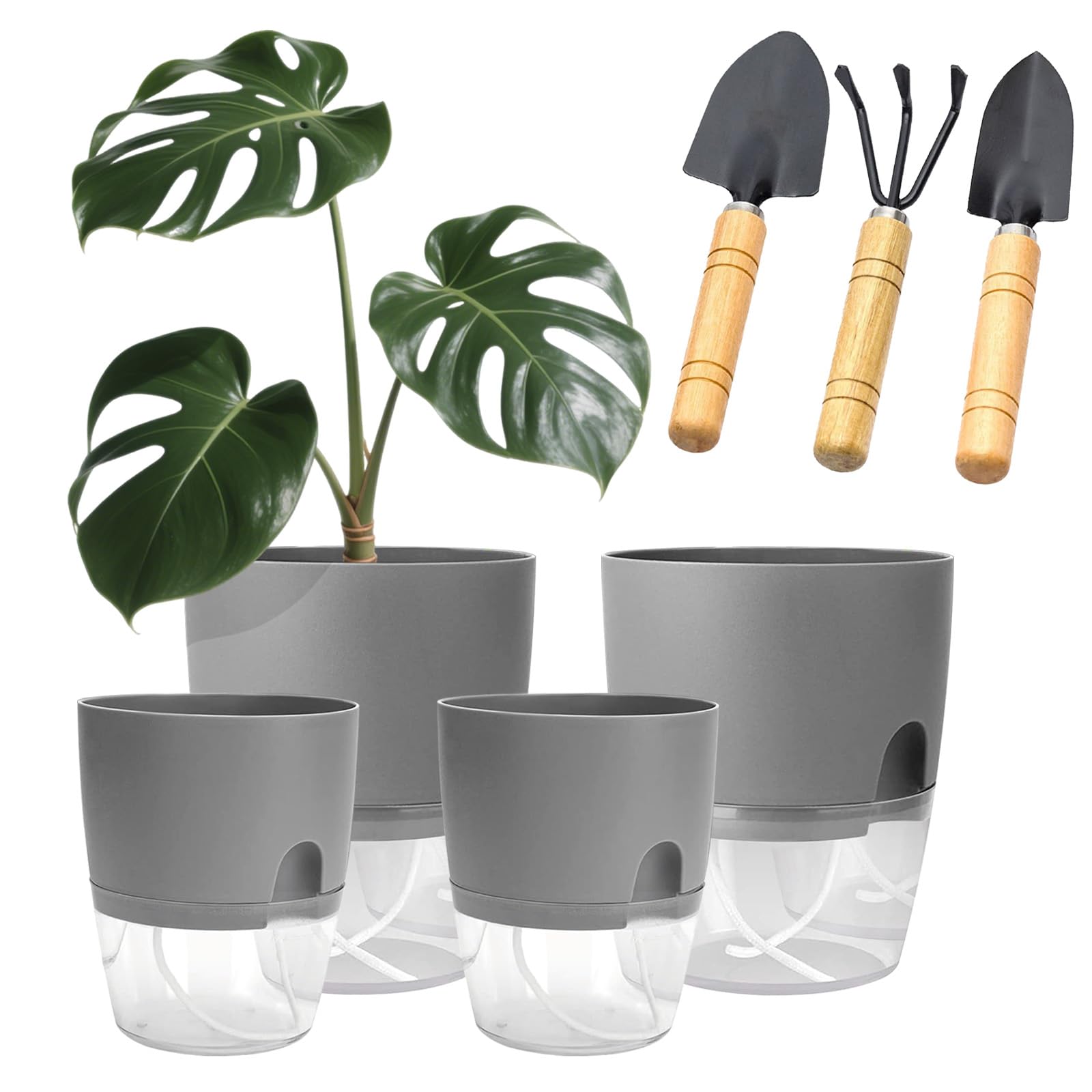 Self-Watering Flower Pot, Herb Pot, Kitchen Set, Windowsill, Self-Watering, Flower Pot with Watering System, Planters (Black)
