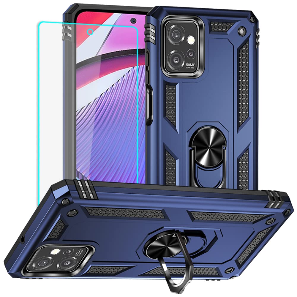 Yiakeng for Moto G Power 5G 2023 Case with HD Screen Protector, Military Grade Protective Case with Ring (Blue)