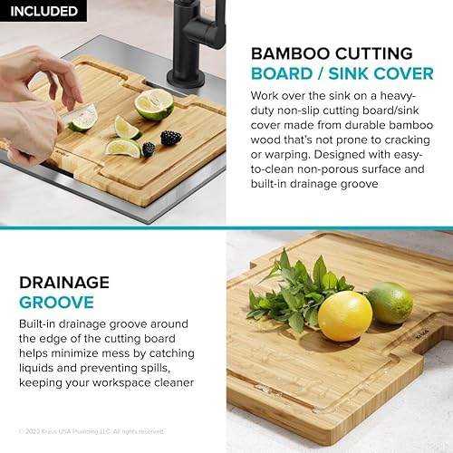 Miniatura 9 de KRAUS Kore KWT321-15 - Fregadero cuadrado de cocina o bar con estación de trabajo, 15 pulgadas, montaje empotrado, cuenco individual, de acero