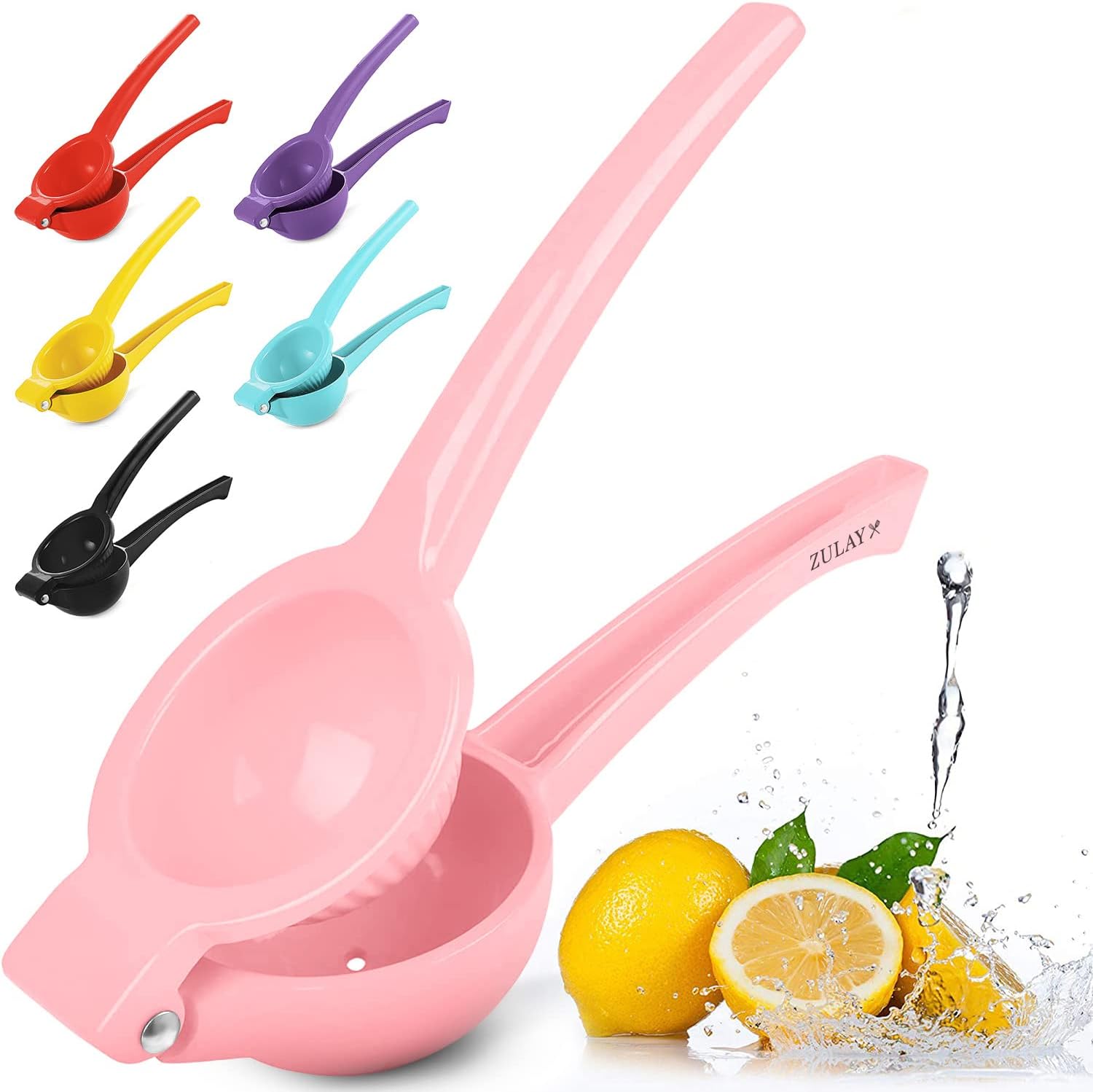 Zulay Premium Quality Metal Lemon Squeezer, Citrus Juicer, Manual Press for Extracting the Most Juice Possible - Pink