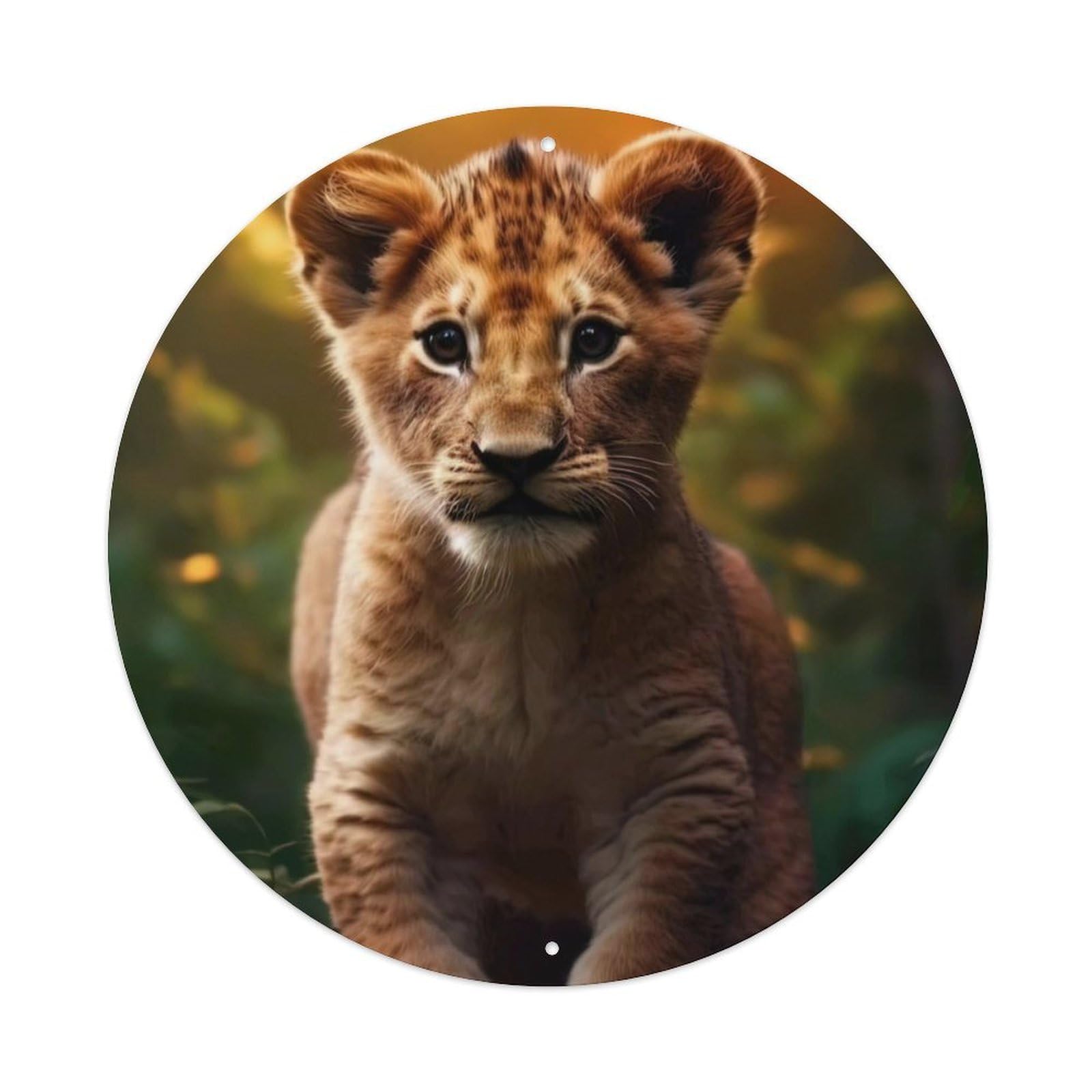 Wildlife Artwork Cute Lion Cub in The Forest Metal Tin Sign