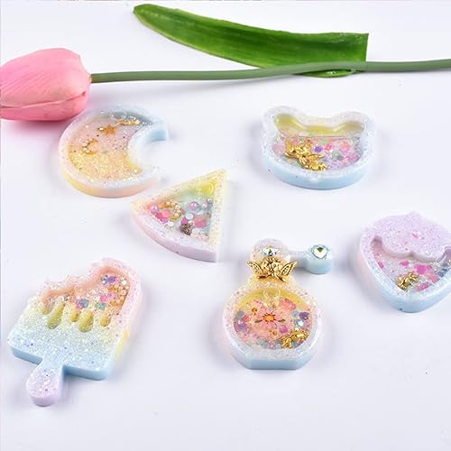 Miniatura 4 de FineInno 9 moldes para coctelera de resina, molde de fundición epoxi de arena movediza Kawaii, molde de silicona de animales de gato con 3 hojas de