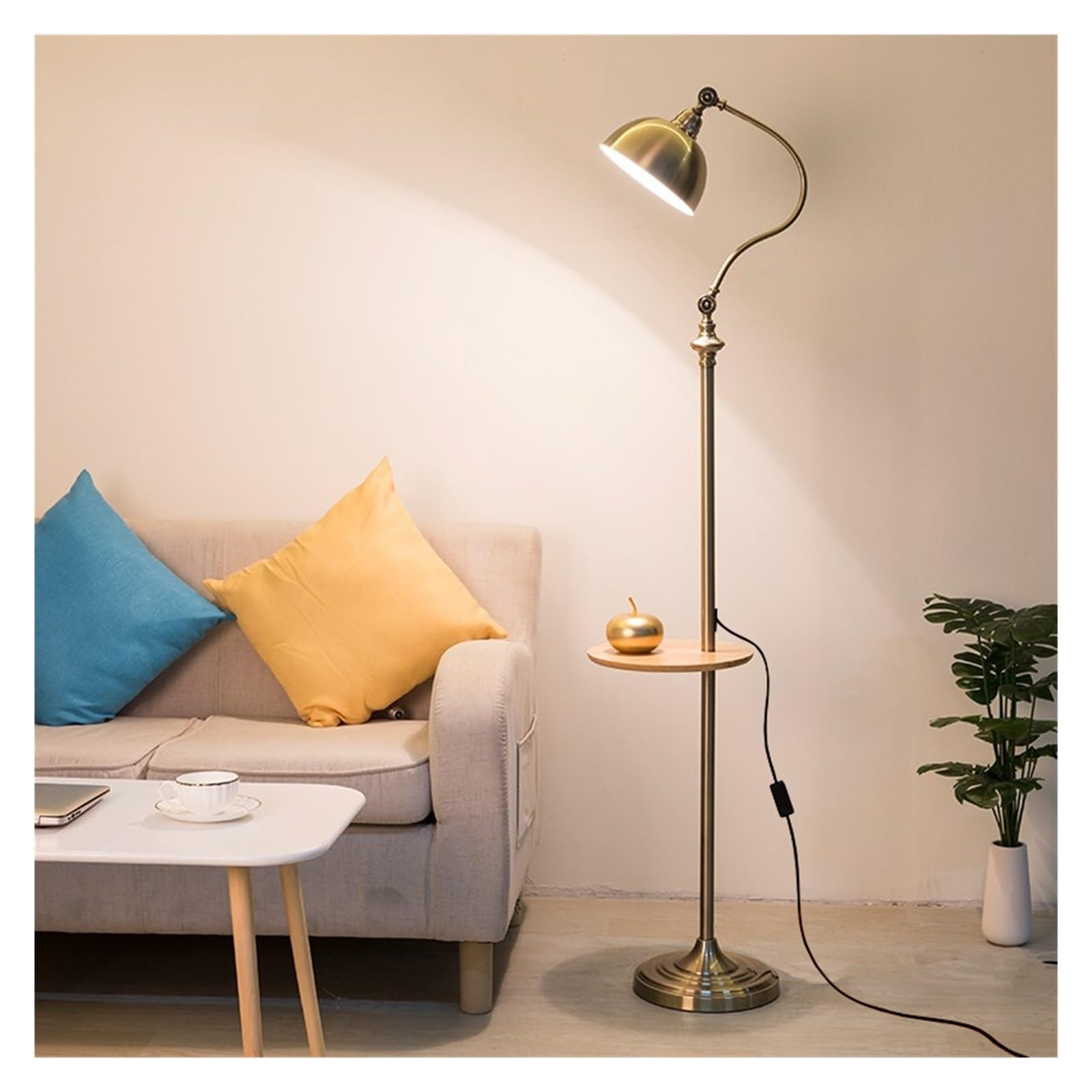 Standing Lamps Floor Lamp with Table in Marble Base, Modern Elegant with Tray for Office Cafe Den Living Room Bedroom Decorate(Gold)